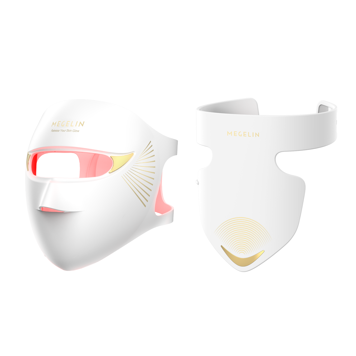 Megelin Duo-Lux Laser & LED Light Therapy Mask with neck coverage, full-face and neck 3D contoured design for comfortable home-use anti-aging skin treatment