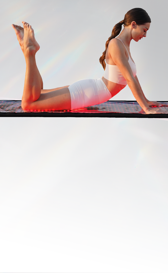 User leaning forward for abdominal and chest light therapy