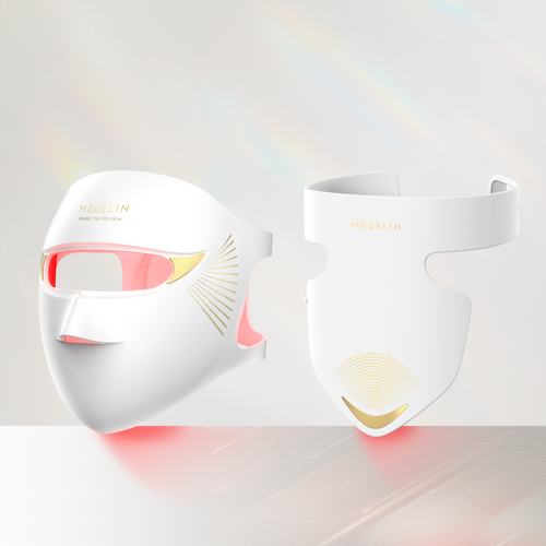 Megelin Duo-Lux Laser & LED Light Therapy Mask with neck coverage, full-face and neck 3D contoured design for comfortable home-use anti-aging skin treatment
